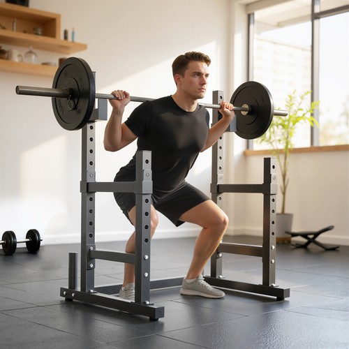Adjustable squat rack with - adjustable,